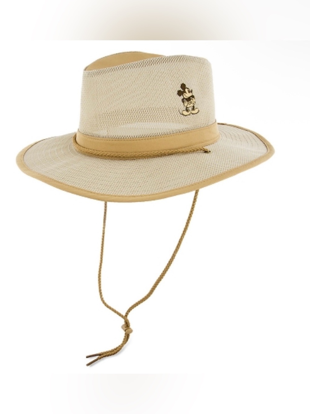 Disney Beige Sun Hat with Tan Trim and Embroidered Mickey Detail